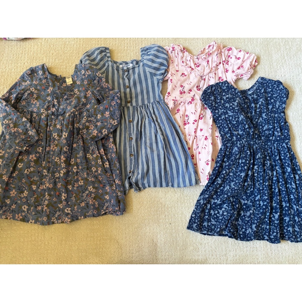 Old Navy OshKosh Cat & Jack Dresses Kids 5T Blue Pink Floral Striped Lot of 4